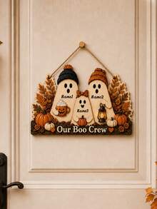 Custom Name Ghost Family Wooden Sign, Spooky Cute Door Hanger, Personalized Halloween Wall Plaque For Entryway Decor, Customized Family Name Sign, Customizable Autumn Home Accent, Front Door Decor, Fall Holiday Gift, Halloween Home Decor, Family - Multicolor - View 5