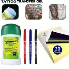 Complete Tattoo Transfer Set 70G Transfer Gel + 3-Color Markers + Transfer Paper Durable Clear Transfer Tattoo Supplies Portable Travel Pack - Multicolor - View 14