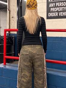 Y2K Style Spring/Autumn Women's Long Sleeve Knitted T-Shirt, Striped Ribbed V-Neck With Contrast Trim, Slim Fit Casual Streetwear Basic Everyday Top - Multicolor - View 5