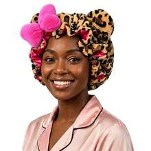 Syvvste Bando Telinga Kucing 3D Motif Leopard, Topi Rambut Lembut Cepat Kering untuk Tidur, Cocok untuk Perawatan Rambut Sehari-hari dan Malam Hari - Macan Tutul - View 11