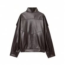HZXVIC Women's Autumn New Arrival Retro American Cool Girl PU Leather Standing Collar Heavy-Duty Design Jacket Coat - Brown - View 7