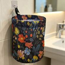 Car Storage Bucket Fabric Hanging Bag Vintage Floral Design Desktop Organizer Small Trash Can Daily Use Snap Closure Portable Container Vehicle Accessories - Multicolor - View 5