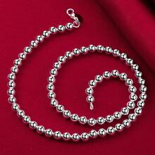 925 Sterling Silver Plated 6mm Smooth Beads Ball Chain Necklace For Women Wedding Engagement Jewelry - Silver - View 2