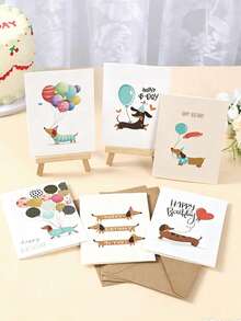 12pcs/6sets Dachshund Birthday Greeting Cards With Envelopes, 6 Different Designs, Cartoon Dachshund Balloon Pattern Birthday Blessing Cards, Suitable For Family, Friends, Relatives Birthday Use, Includes Birthday Blessing Cards, Thank You Cards, Sympathy Cards, Office Supplies, Holiday Accessories And Gift Tags, Birthday Greeting Cards, Birthday Party Decoration Supplies, Birthday Gifts, Party Souvenirs - Dachshund - View 3