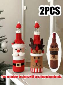 Santa Claus Snowman Wine Bottle & Wine Glass Cozy Set, Knitted Christmas Bottle Decoration Set, Suitable For Home Kitchen Dinner New Year Christmas Decor - View 16