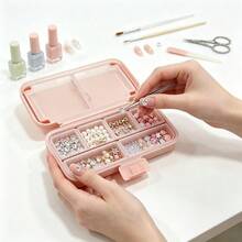 1pc Multi-Compartment Nail Art Storage Box, Double-Layer Dust-Proof Nail Rhinestone Storage Box, Portable Detachable Divider Nail Jewelry Bead Storage Box, DIY Nail Art Use - Multicolor - View 2