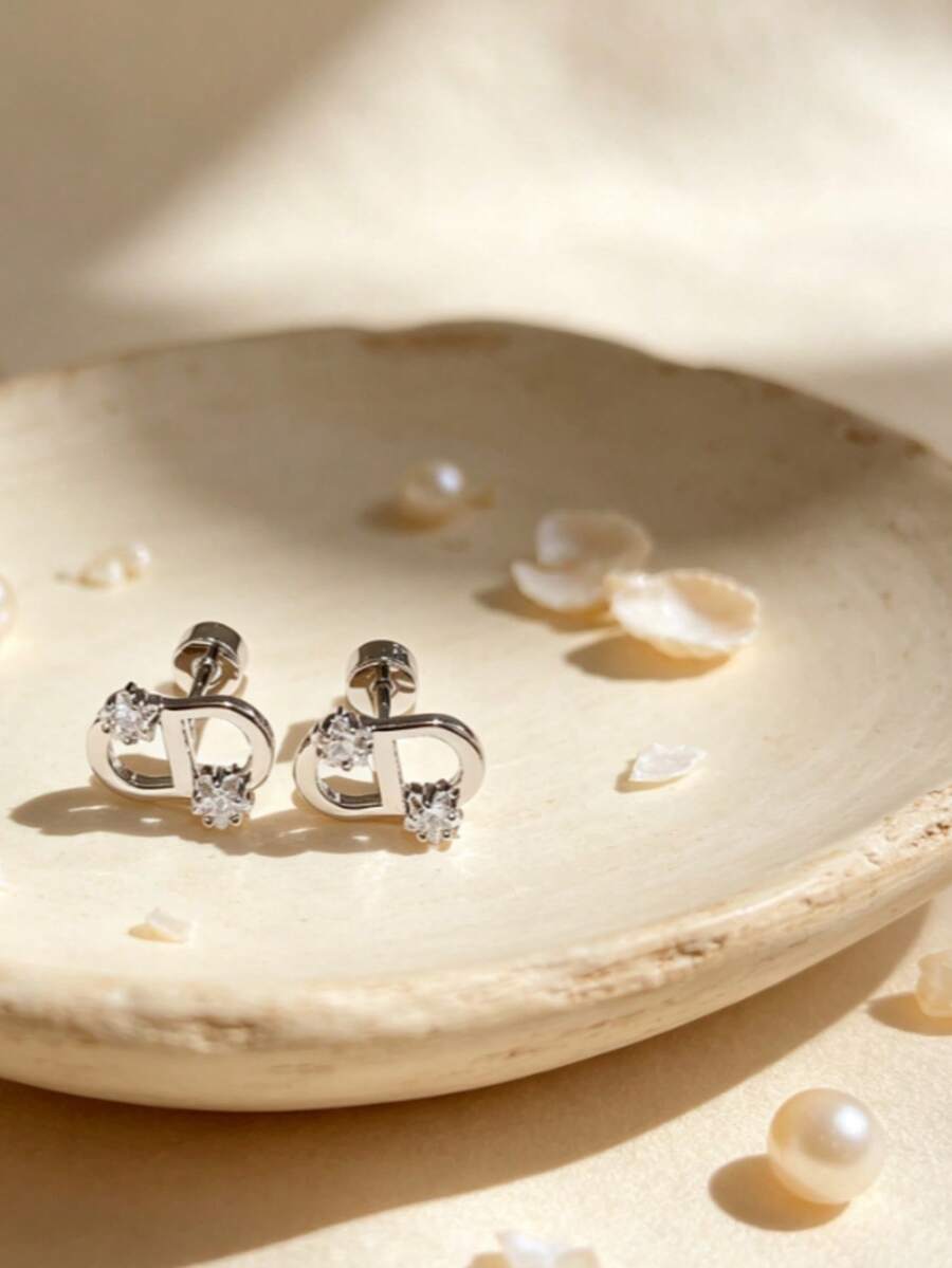 Premium Minimalist Elegant Letter M Cartilage Screw Back Stud Earrings, Water-Resistant For Shower Wear - Earrings - View 1
