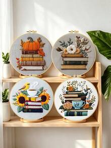 Still Life And Books Embroidery Kit For Adult Beginners. Includes Manual, Printed Fabric, Hoop, Needles, Threads & Stitch Guide. Great Home Gift For Women. Size: 15x15cm/5.9in Or 20x20cm/7.9in. - Books - View 5