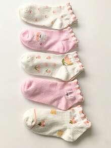 5 Pairs Girls' Thin Ankle Socks - Breathable Cartoon Rabbit Pattern, Lightweight Socks For All Seasons, Everyday Socks, Happy Socks - Multicolor - View 3
