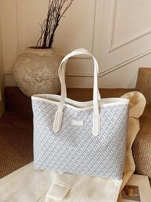 SHIMEINI 2 peças/Conjunto Bolsa Tote de Ombro Vintage Floral Clássica da Moda 2026 de Grande Capacidade, Adequada para Uso Diário de Mulheres, Trabalho, Volta às Aulas, Viagem de Férias, Presente de Encontro de Feriado - Branco - Visão 4