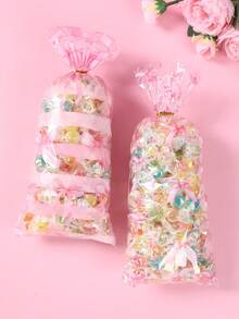 Pink Bow Clear Cellophane Candy Bags, Plastic Treat Goodie Gift Bags For Birthday Party Favors Supplies - Bow-tie Style - View 3