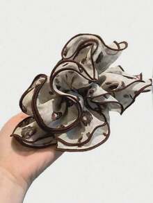 1pc Vintage Delicate High-End Korean Multi-Layer Chiffon Printed Ruffle Elastic Hair Scrunchie Beauty Home Hair Accessories Hair Ties School - Brown Ruffled Hair Tie - View 5