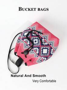 Striped Colorblock Jacquard Knit Drawstring Bucket Bag, Casual Minimalist Crossbody Bag With Multiple Pattern Options, Large Capacity To Store Phone, Umbrella, Cosmetics And Other Daily Essentials, Versatile For Daily Commute And Shopping - Multicolor - View 4