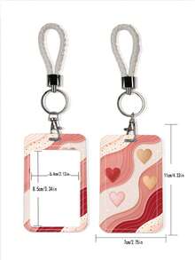 1pc Vintage Multi-Style Heart Card Holder With White Braided Wrist Strap Keychain, Leopard Print Zebra Print 3D Lava Heart, Hard Shell Protective Case For Student ID, Campus Meal Card, Access Card, Bus Card, Suitable For Office Workers And Students Daily Use - Rectangle - View 3