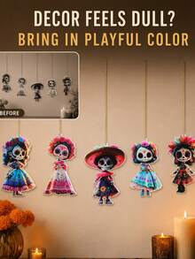 Acrylic Skull Pendant, Suitable For Day Of The Dead, Halloween, Carnival, Christmas Party Decorations, Home And Window Decorations, Office Decorations, Classroom Decorations, With Gold Wire, Suitable For Homes And Schools For Halloween. - One Size - View 5