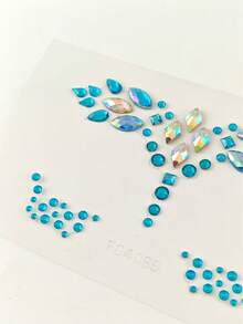 1pc Ocean Blue Iridescent Crystal Face Rhinestone Stickers, Self-Adhesive Rhinestone Face Stickers, Crystal Stickers, Suitable For Music Festival, EDM Party, Carnival, Halloween Makeup Decoration - Multicolor - View 8