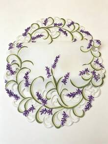 HXARTMIS 1pc Elegant White Lavender Embroidered Table Runner, Handmade Hollow Lace Trim Tablecloth, Vintage Farmhouse Style For Kitchen, Wedding, Party And Home Decor - White - View 9