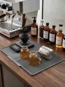 Large Silicone Kitchen Countertop Drip Tray, Heat-Resistant Coffee Bar Mat, Suitable For Espresso Machine, Non-Slip Drainage Mat With Raised Ridges, Suitable For Glass Cups And Kettles, College Dorm Essential - Multicolor - View 3