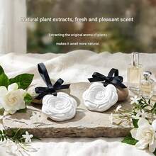 1pc White Tea & Camellia Scented Plaster Diffuser Pendant, Black Ribbon Design, Premium Long-Lasting Fragrance, Suitable For Bathroom, Bedroom, Closet And Car Decoration - Apricot - View 2