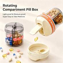 Portable Weekly Pill Organizer, Rotating Pill Box, Light-Proof & Moisture-Proof Large Capacity Vitamin Storage Box, Portable Travel Supplement Container With Lanyard, 4-Compartment Rotating Pill, Fish Oil, Capsule Medication Storage Box - one-size - View 3