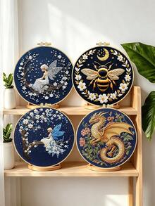 1PC 20*20cm/7.9*7.9in,Evening Theme: Animals And Fairies Embroidery Kit, DIY Handmade Embroidery Set For Adult Beginners, Home Gift, Women's Sewing Gift, Including User Manual, Printed Pattern Fabric, Embroidery Frame, Needle And Thread. - Animals and Fairies - View 5