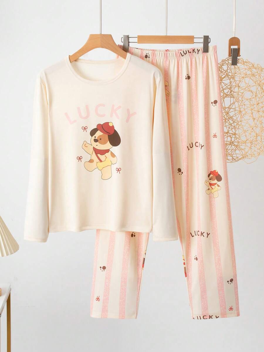 2pcs Women's Pajama Set Long Sleeve Long Pants Set, Women's Casual Printed Set - Baby Pink - View 1