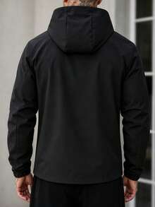 Plus Size Men's Long Sleeve Casual Hooded Jacket, Minimalist Design, Fall - Black - View 3