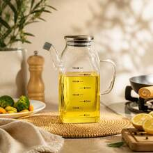 750ml Borosilicate Glass Oil Dispenser With Stainless Steel Lid, Anti-Drip Spout With Silicone Cap And Measurement Scale, 19cm Height - Clear - View 6