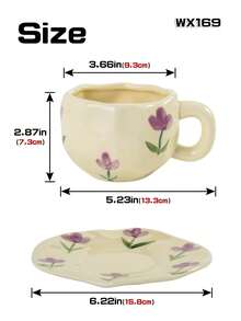 1pc Ins Style Ceramic Coffee Cup And Saucer, Cute Hand-Painted Tulip Pattern, Suitable For Home, Office, Cafe Use, Great Gift Choice - Multicolor - View 4