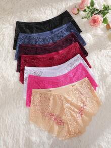 FINETOO 7 buah Celana Dalam Segitiga Wanita Model Bodycon Pinggang Sedang Motif Bunga Renda, Pakaian Dalam Seksi Romantis, Kain Ringan dan Nyaman, Cocok untuk Musim Semi dan Musim Panas - MultiWarna - View 2