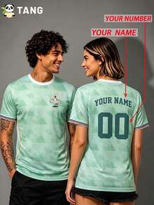 Jersey Sepak Bola Pria Gaya Prancis yang Dapat Disesuaikan & Nama & Nomor Dapat Disesuaikan & Kerah Bulat, Atasan Olahraga Sepak Bola Ringan & Cocok Untuk Pertandingan Sepak Bola, Latihan, Pakaian Sehari-hari, dan Hadiah - Mint Green - View 6