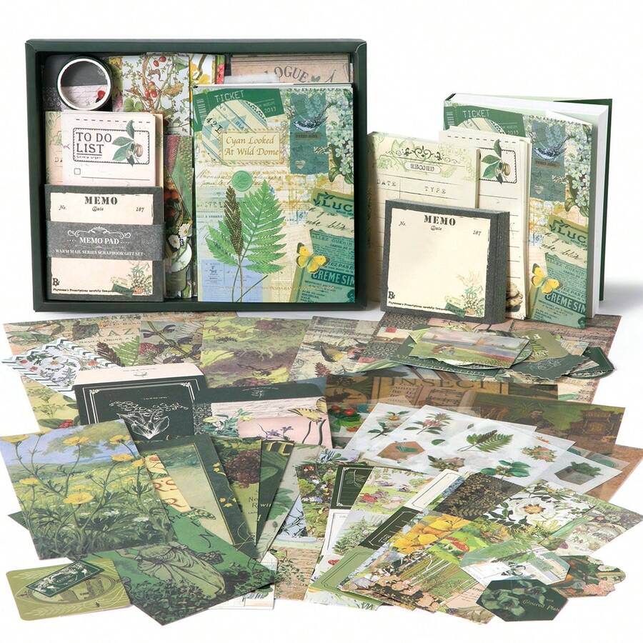Scrapbook Supplies Kit, Botanical Bullet Junk Journal Kit With Journaling/Scrapbooking Supplies, Stationery, A6 Grid Notebook With Graph Ruled Pages,Washi Sticker, Decorative Papers, Envelopes, Scrapbook Gift For Craft Lover - Plants - View 1