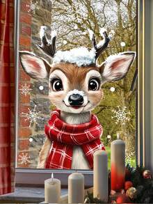 1pc Christmas Necklace, Snowflake, Deer, Window Sticker, Static Cling Sticker, Bedroom, Living Room, Home Decor, Display Window, Wall Decor, Beautification Sticker, Christmas Snowflake, Christmas Reindeer, Holiday Sticker - Multicolor - View 9