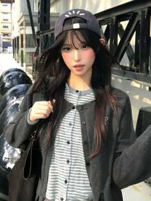 Early Autumn Korean Style Premium Grey 2 In 1 Knit Cardigan Sweater Loose Fit Outerwear Top For Women (Random Stripes) - Grey - View 1