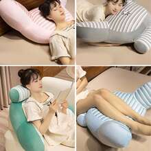Striped Embroidered Multi-Functional Wrap-Around Bed Backrest Pillow, Zoned Lumbar And Neck Support Soft Backrest, Multi-Use For Reading / Office / Sofa / Nap / Footrest, 3D Wrap-Around Waist And Back Support, Skin-Friendly Breathable Striped Fabric, Multiple Cartoon Embroidery Color Options, Suitable For Dorm, Bedroom And Home, Relieves Fatigue From Long Sitting, Great Home Essential, Perfect Gift Choice - Multiple Styles - View 2