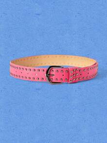 Popjeli 1pc American Style Fashion Casual Rivet Minimalist Versatile Women's PU Leather Belt - Hot Pink - View 4