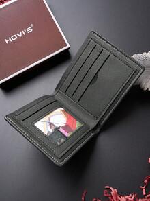Fashionable Men's Short Wallet, Letter Print Design, Ultra-Thin Multi-Compartment Portable Men's Wallet, Men's Front Pocket Wallet, Coin Purse, Minimalist Card Holder, Student Wallet, Young Men's Wallet, Men's Gift - Black - View 5