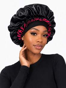 CONFLASS Women's Ruffle Contrast Color Satin Hair Bonnet, Soft Headband Sleep Cap, Silky Large Night Cap, Suitable For Curly And Natural Hair Sleep Hair Care Wrap - Multicolor - View 4