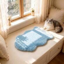 1pc Wavy Design Light Blue Bedside Rug, Faux Fur Rug, Asymmetrical Shape, 1-5cm Trimming Tolerance, Suitable For Sofa, Living Room, Bay Window, Corridor, Entrance, Bedroom, Soft & Comfortable - Baby Blue - View 6