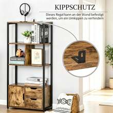 Modern Bookcase, High Standing Shelf, Stylish Room Divider With Open Compartments And Closed Storage Space, Versatile Living Shelf (Only With Bookcase), 58 X 24 X 122 Cm - Black - View 9