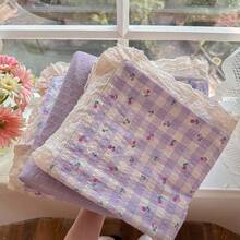 白色刺繡蕾絲被套 4 件套，柔軟舒適的臥室床上用品，蕾絲設計搭配可愛花卉圖案，透氣柔軟四季通用床上用品套裝，包含 1 件被套、1 件床單、2 件枕套，不含填充物，適用於臥室、宿舍、居家，多種尺寸可選 - 紫色 - 查看 8