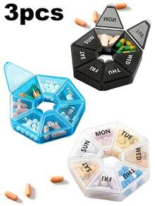 1/3-pack 7-dagars pillerbox, bärbar sexkantig pillerbox för resor med 7 fack, transparent vitaminpillerbox, lämplig för tabletter och kosttillskott, vattentät daglig pillerdispenser, lämplig för resor, kontor och studentboende, flera färger tillgängliga - Visa 12