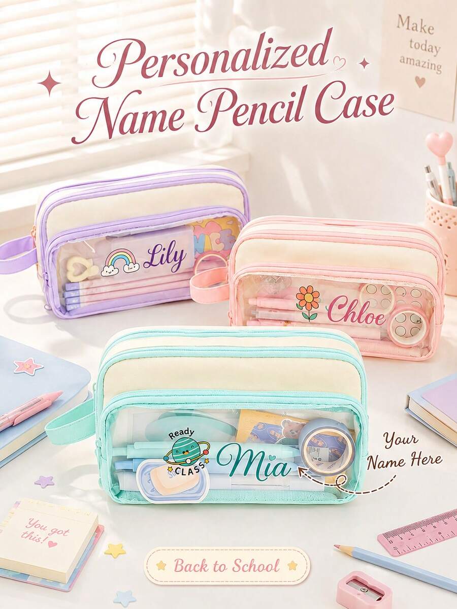 Personalized Name Large Capacity Pencil Case, Customized Name Pencil Box, Fashionable Minimalist Pencil Bag, Back To School Exclusive Pencil Case