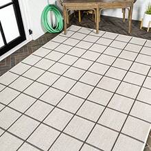 Modern Squares Area Rug 5X8, Indoor Outdoor Rug Ships Rolled, Durable Flat Weave, Lays Flat For Backyard, Patio, Porch, Easy-Cleaning, High Traffic, Pet-Friendly, Non-Shedding - Cream/Dark Gray - View 6