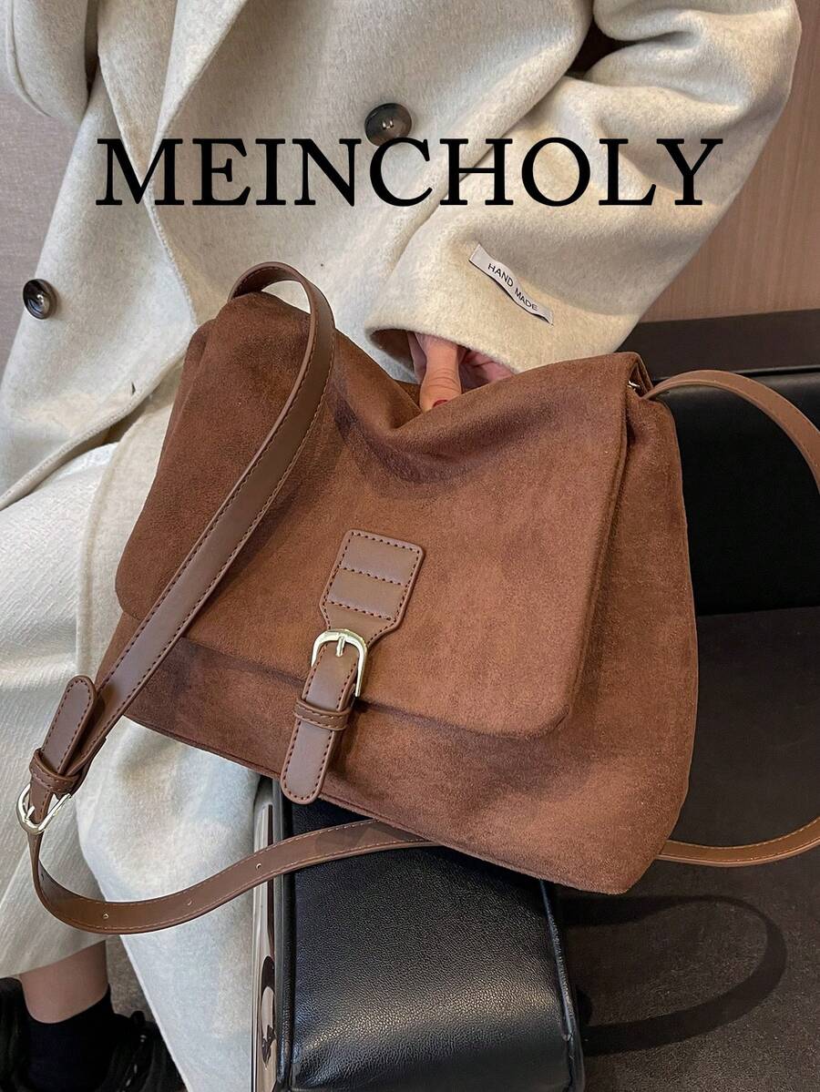Bolso hobo con diseño de hebilla con solapa - Café integral - Ver 1