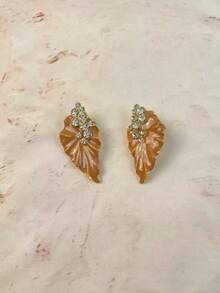 ZR 1 Pair Enamel Leaf Rhinestone Elegant Dangle Earrings, Women's Daily Party Wedding Fashion Jewelry - Enamel Leaf Earrings - View 12