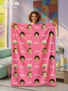 1pc Customized Face Pattern Blanket, Multi-Purpose Living Room Sofa Outdoor Beach Camping Pet Blanket, Personalized Home/Pet/Couple Bed Blanket, Personalized Christmas Gift, Birthday Gift, Gift For Friends/Son/Daughter - Style 8 - View 1