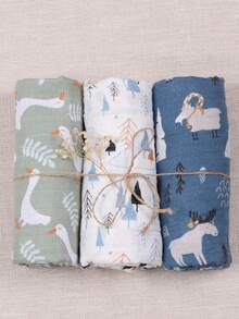 Happy Flute 3pcs/Pack Cotton Gauze Baby Swaddle Blankets 120*110cm - Multicolor - View 6