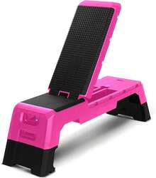 Compact Portable Aerobic Step Platform Exercise Deck Equipment, Cardio Stepper Bench With Adjustable Height For Home Gym Workout Strength Training Fitness Station, Black - Pink - View 2