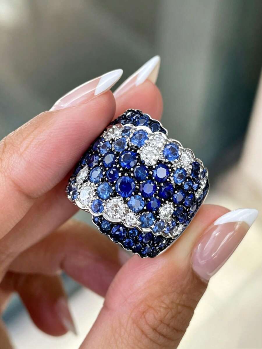 1pc Luxury Style Inlay Shiny Two Tone Synthetic Zirconia Rings,For Party Banquets Engagement Wedding Temperament Exquisite Jewelry Gifts - Ring - View 1